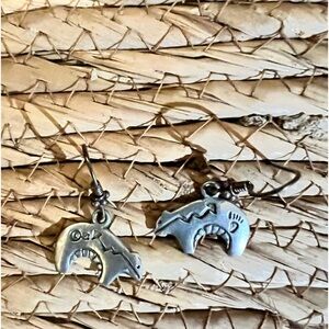 Sterling Silver Cast Bear Fetish Dangle Earrings